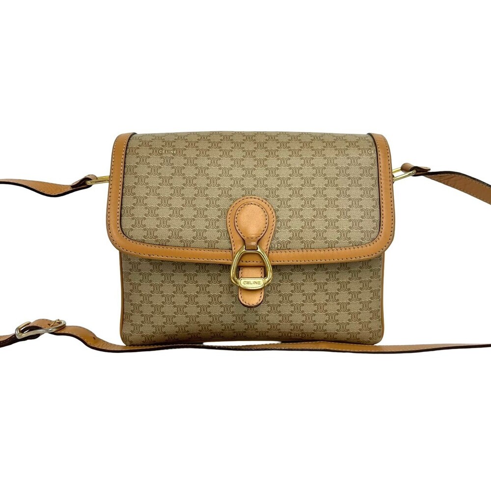 CELINE Macadam Blazon Logo Pattern Leather Shoulder Bag/Pouch (Beige/Brown) 0...